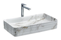 Lena E-2106M1 Dekoratif Tekli 65 cm Porselen Tezgah Üstü Dikdörtgen Lavabo Çok Renkli