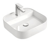 Lena E-5408 Klasik Tekli 45 cm Porselen Tezgah Üstü Kare Lavabo Beyaz