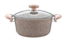 Oms Collection İndüksiyonlu Cam Kapaklı Granit 22 cm Derin Tencere