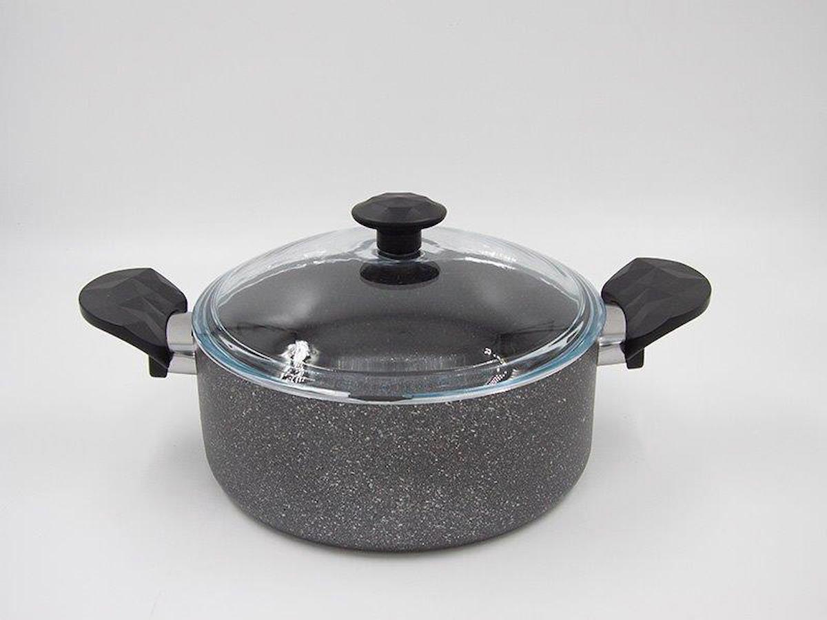 Taşev LKK006 Galaksi Cam Kapaklı Granit 24 cm Derin Tencere