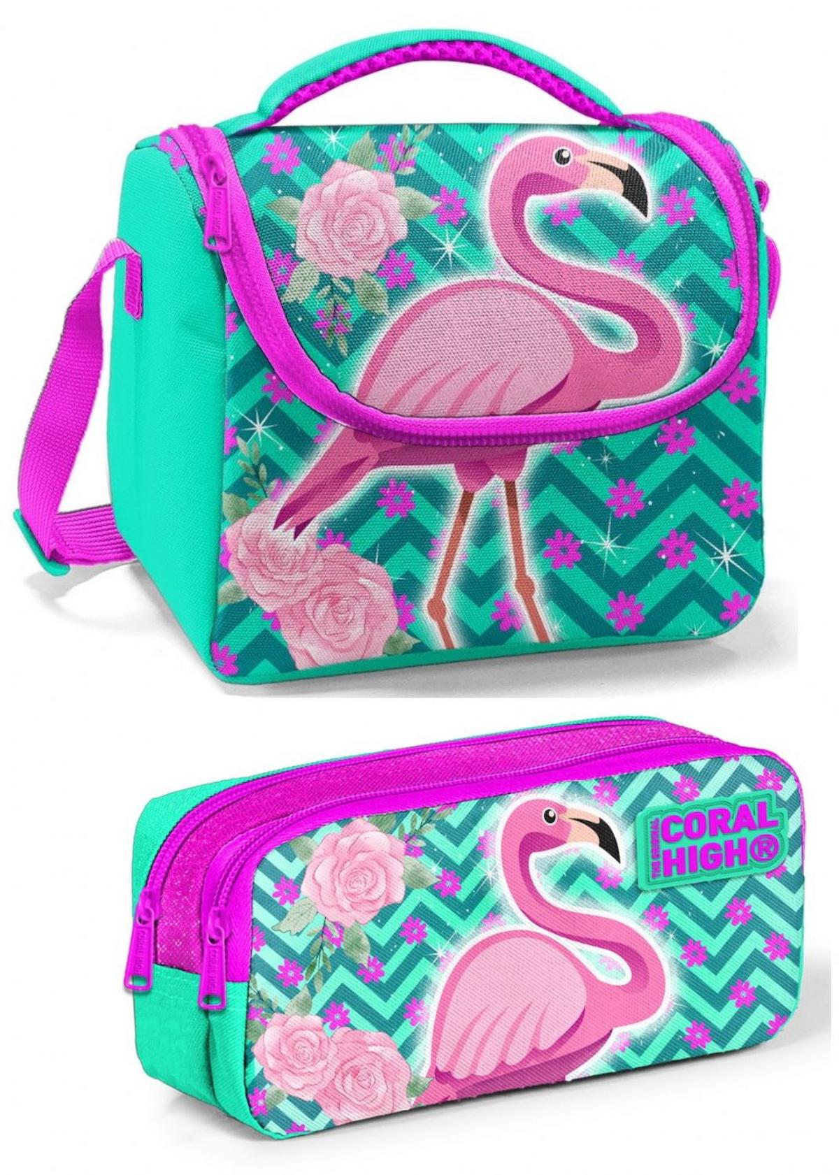 Coral High Flamingolu Termoslu Mor - Pembe - Su Yeşili Beslenme Çantası