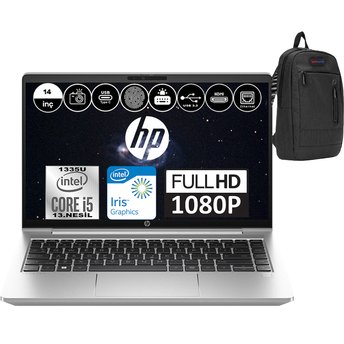 HP Probook 440 G10 8A566EAP08 Dahili Intel Iris Xe Graphics Eligible Intel Core i5 1335U 16 GB Ram 2 TB SSD 14 inç Full HD Windows 11 Pro Laptop + WeblegelsinÇanta