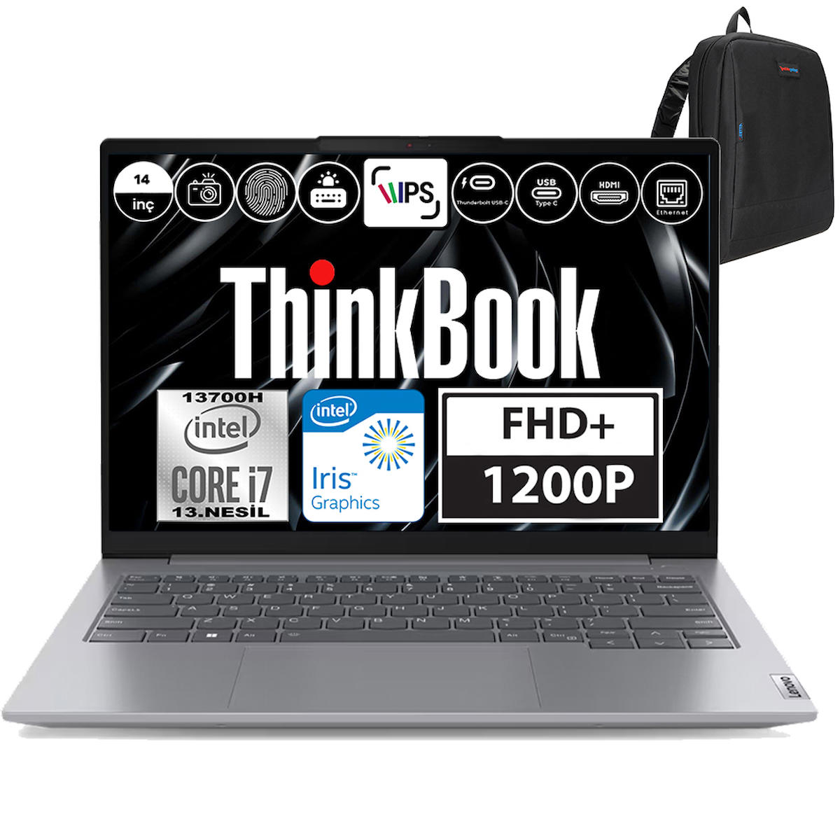 Lenovo Thinkbook 15 Gen 4 21DJ00GATX Dahili Intel Iris Xe Graphics eligible Intel Core i7 13700H 64 GB DDR5 Ram 512 GB SSD 14 inç Full HD FreeDos Laptop + WeblegelsinÇanta