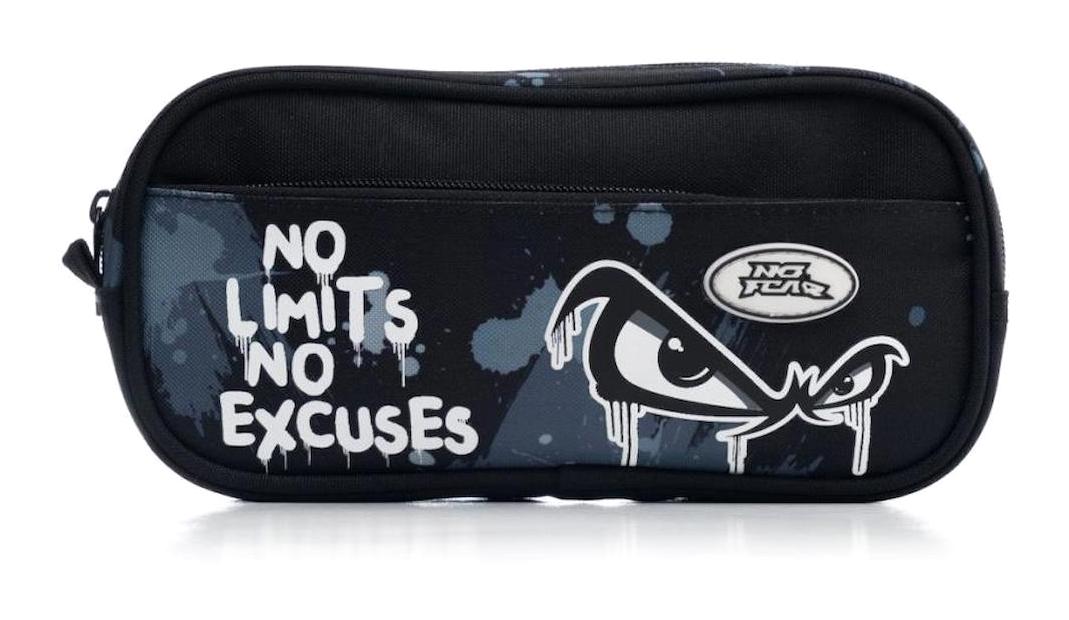 No Fear No Limits No Excuses Siyah Baskılı Bez Bölmeli Çift Gözlü Oval Cüzdan Kalemlik