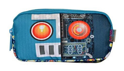Kaukko Kids Love Sweet Robot L8130 Çok Renkli Desenli Bez Bölmeli 3 Gözlü Dikdörtgen Cüzdan Kalemlik