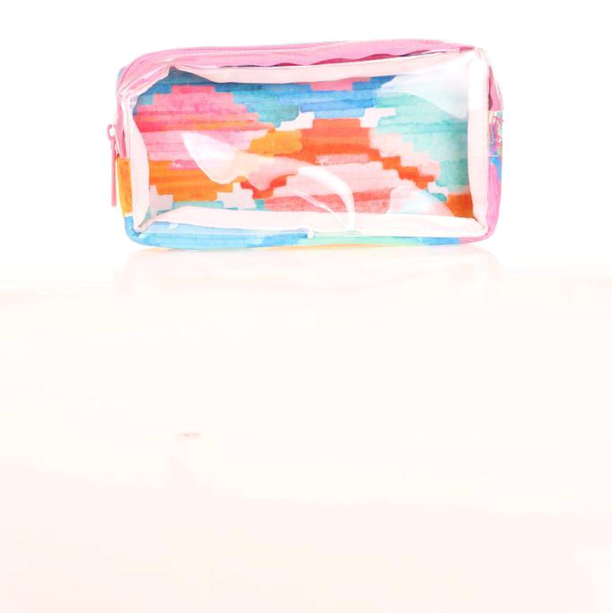 Kaukko Transparent Spring Batik K2611 Çok Renkli Desenli Nano Teknoloji Kumaş Bölmeli Çift Gözlü Dikdörtgen Cüzdan Kalemlik