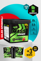 Run Nutrition Çilek Aromalı 50 Servis Kilo Aldırıcı Gainer 5000 gr Toz + Shaker + Whey Protein Tozu 2 Adet