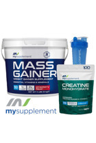 Mysupplement Çilek Aromalı 50 Servis Kilo Aldırıcı Gainer 5000 gr Toz + Kreatin 506 gr + Shaker