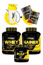 Ronic Nutrition Çikolata Aromalı Kilo Aldırıcı Gainer 3000 gr Toz + Bcaa 800 gr + Whey Protein Çikolata Aromalı 2270 gr