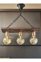 Naturel Lighting Balle Tekli Haki Jüt Rustik Ahşap Salon-Oturma Odası Avize