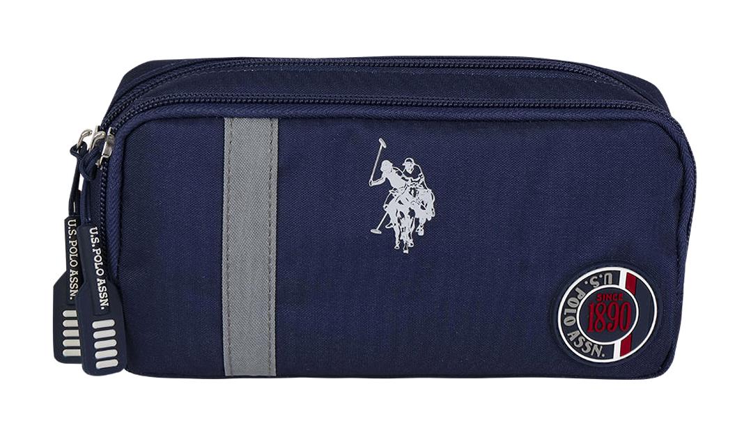 U.S. Polo Assn. Mavi Baskılı Bez Bölmeli Çift Gözlü Dikdörtgen Cüzdan Kalemlik