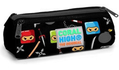 Coral High Kids 22325 Siyah Baskılı Bez Bölmeli 3 Gözlü Üçgen Cüzdan Kalemlik