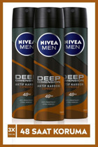 Nivea Deep Dimension Espresso Pudrasız Ter Önleyici Antiperspirant Sprey Erkek Deodorant 3x150 ml