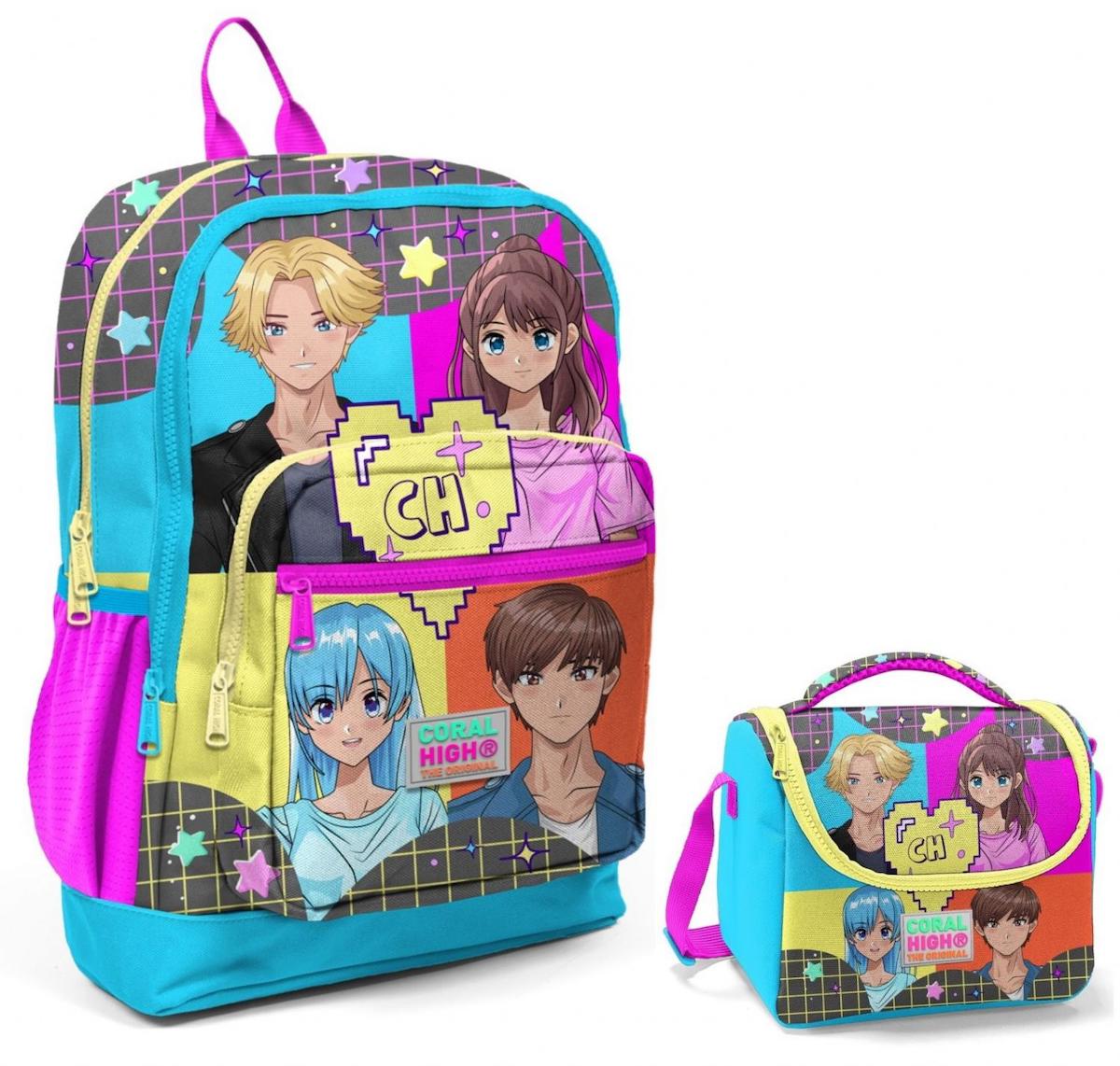 Yaygan Çanta Kids Anime Tekerlekli Su Geçirmez 4 Gözlü Mavi-Pembe İlkokul Kız Çocuk Sırt Çantası + Beslenme Çantası