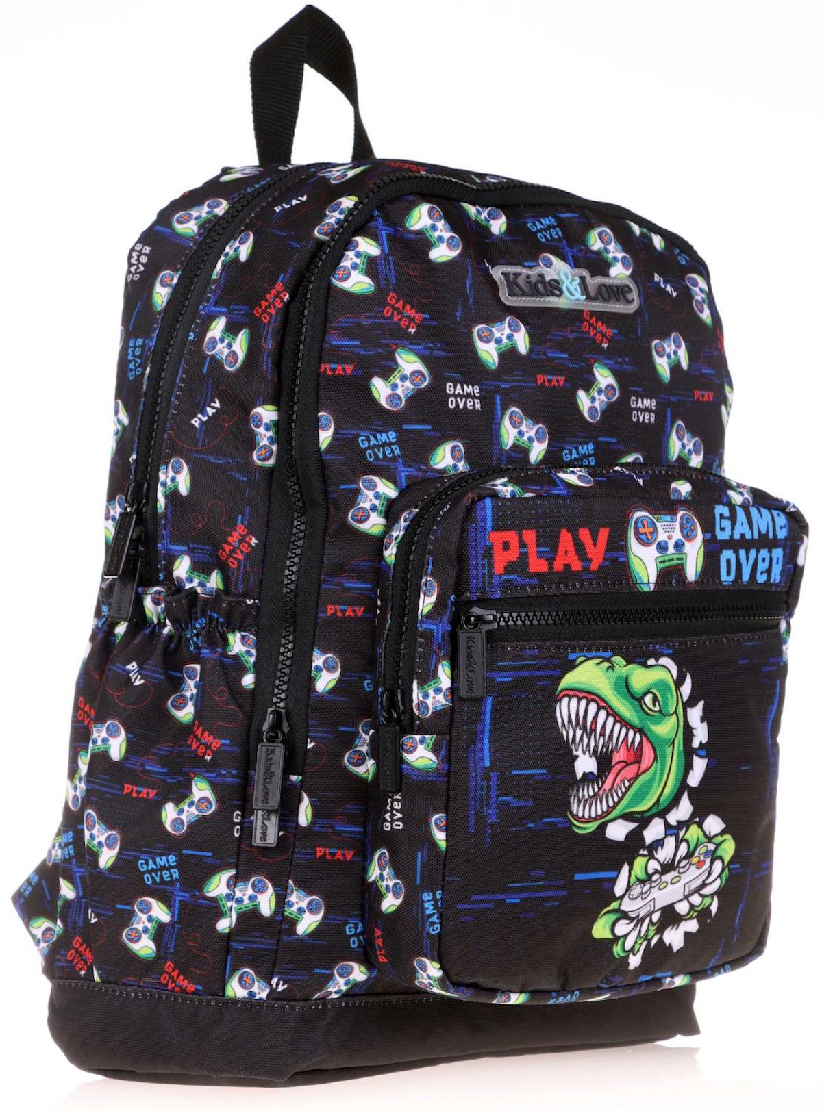 Kaukko Kids&Love Dinozor Hayvan 4 Gözlü Siyah İlkokul Erkek Çocuk Sırt Çantası