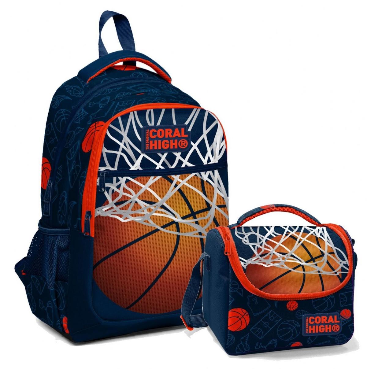 Yaygan Çanta Kids Basketbol Su Geçirmez 3 Gözlü Siyah İlkokul Erkek Çocuk Sırt Çantası + Beslenme Çantası