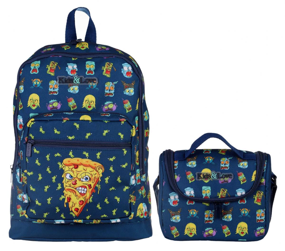 Kaukko Kids&Love Zombi 4 Gözlü Lacivert İlkokul Erkek Çocuk Sırt Çantası + Beslenme Çantası
