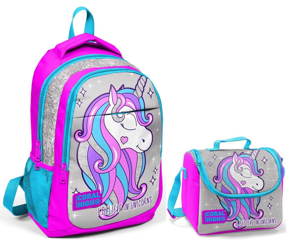 Yaygan Çanta Unicorn Hayvan 3 Gözlü Gri İlkokul Kız Çocuk Sırt Çantası + Beslenme Çantası