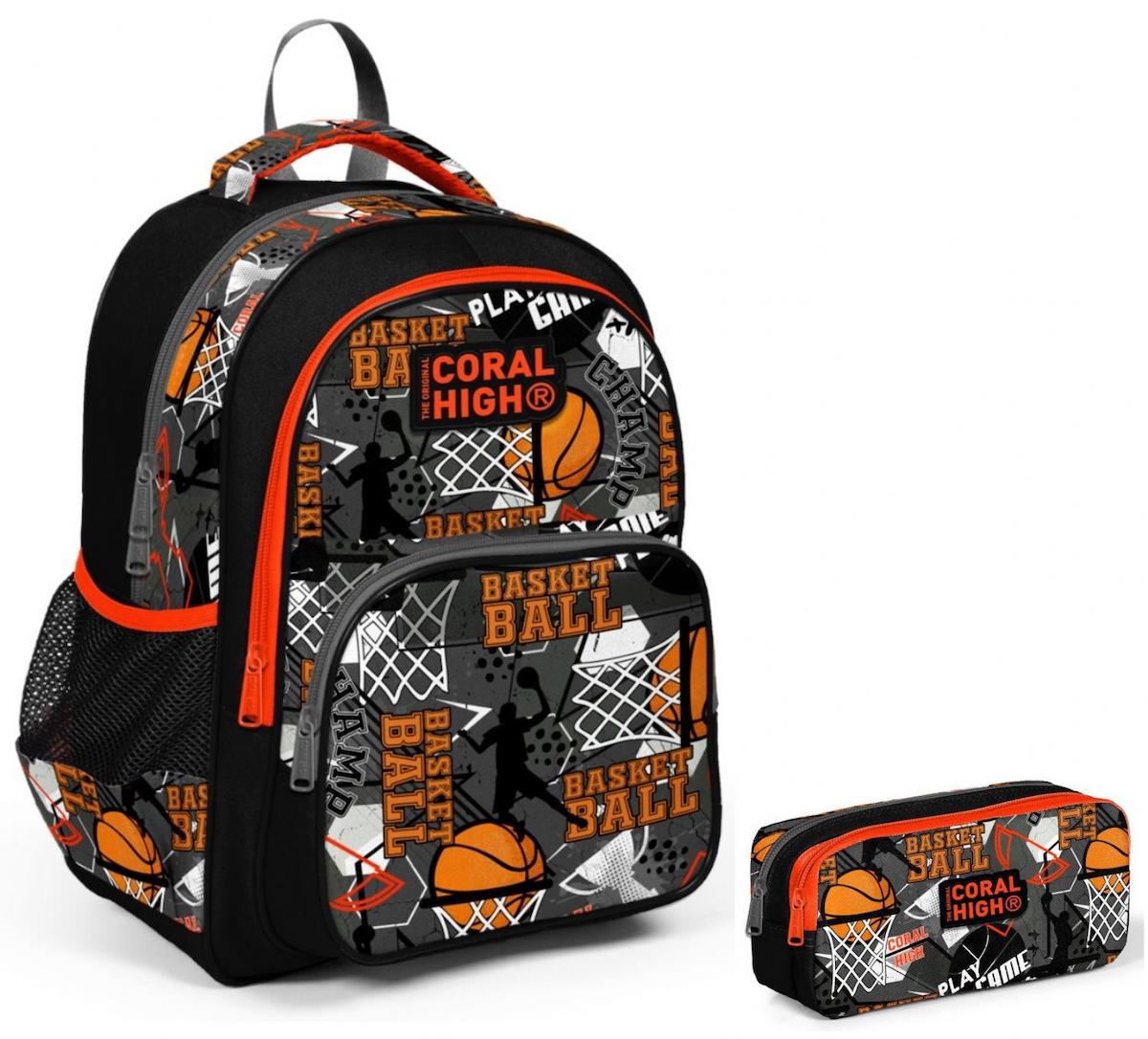 Yaygan Çanta Kids Basketbol Su Geçirmez 3 Gözlü Siyah-Turuncu İlkokul Erkek Sırt Çantası + Kalemlik