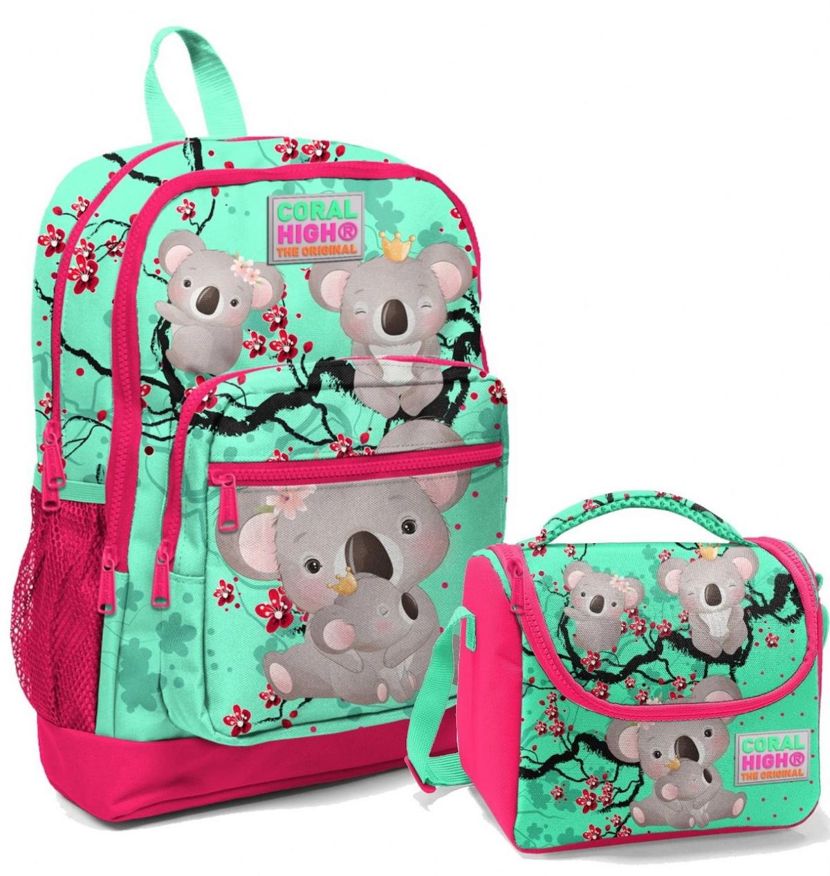 Yaygan Çanta Kids Koala Hayvan Su Geçirmez 4 Gözlü Su Yeşili İlkokul Kız Çocuk Sırt Çantası + Beslenme Çantası
