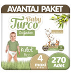 Baby Turco Doğadan 4 Numara Külot Bebek Bezi 270'li