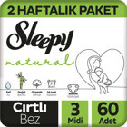 Sleepy Natural 3 Numara Yıkanabilir Cırtlı Bebek Bezi 60'lı