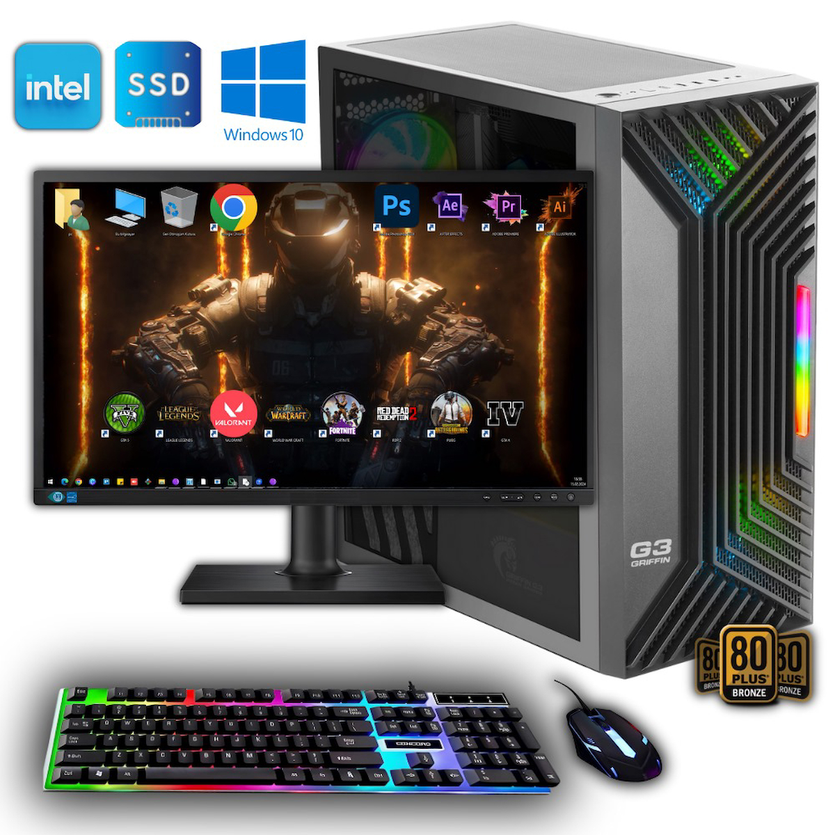Avantron GMX8567 Harici GeForce RTX 4060 Ti Intel Core i5 12400F 16 GB Ram DDR4 512 GB SSD Tower FreeDos 23.8 inç Monitörlü Masaüstü Bilgisayar