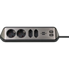 Brennenstuhl Estilo 250 W Kalın Topraklı Akım Korumalı 3'lü 2 m USB Uzatma Kablolu Priz Siyah