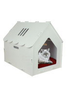 Starlightning Çatılı Çizgili Kare İç Mekan Kedi Evi Beyaz