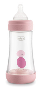 Chicco Perfect 5 Plastik Yavaş Akışlı 2+ Ay Desenli Pembe Damaklı Biberon Seti 240 ml