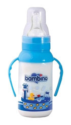 Bambino Be 015 Cam Antikolik Yenidoğan Yavaş Akışlı Kulplu 0+ Ay Desenli Mavi Damaklı Biberon Seti 125 ml