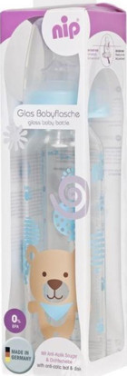 Nip Glas Baby Cam Gaz Yapmayan Antikolik Yenidoğan Yavaş Akışlı 0+ Ay Desenli Mavi Damaklı Biberon Seti 250 ml