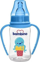 Bambino B065 Polipropilen Yenidoğan Yavaş Akışlı Kulplu 0-6 Ay Desenli Mavi Damaklı Biberon Seti 150 ml