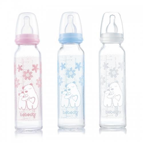 Bebedor 41302 Cam Yavaş Akışlı 3+ Ay Desenli Çok Renkli Damaklı Biberon Seti 250 ml