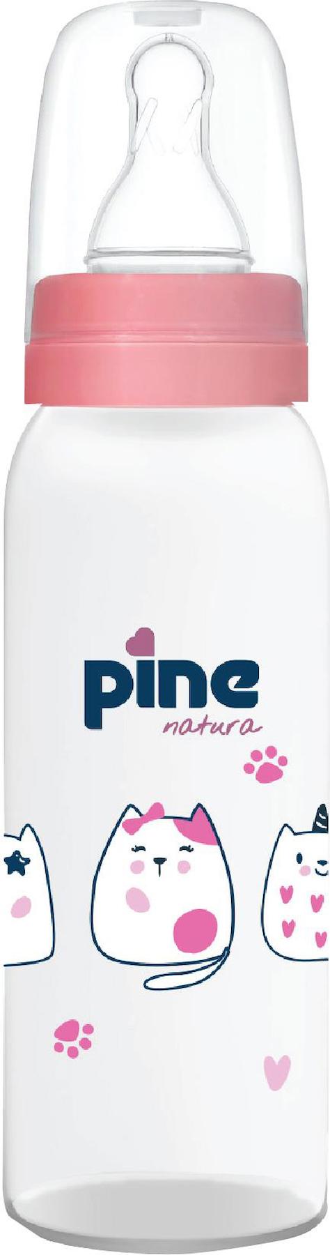 Pine Natura Plastik Yavaş Akışlı 0-6 Ay Desenli Şeffaf Damaklı Biberon Seti 250 ml