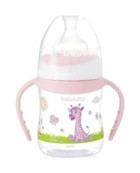 Bebedor B-88322 Polipropilen Yavaş Akışlı Kulplu 3+ Ay Desenli Pembe Damaklı Biberon Seti 150 ml