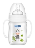 Wee Baby Safari Polipropilen Gaz Yapmayan Antikolik Yenidoğan Yavaş Akışlı Kulplu 0-6 Ay Desenli Gri Damaklı Biberon Seti 150 ml