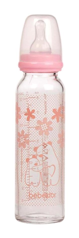 Bebedor 41302 Cam Yavaş Akışlı 3+ Ay Desenli Pembe Damaklı Biberon Seti 250 ml