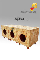 Magicbox 3'Lü Natural Dikdörtgen Su Geçirmez Dış Mekan Kedi Evi Ahşap Rengi