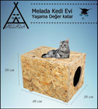 Melada 40x30x30 cm Dikdörtgen Su Geçirmez Dış Mekan Kedi Evi Ahşap Rengi