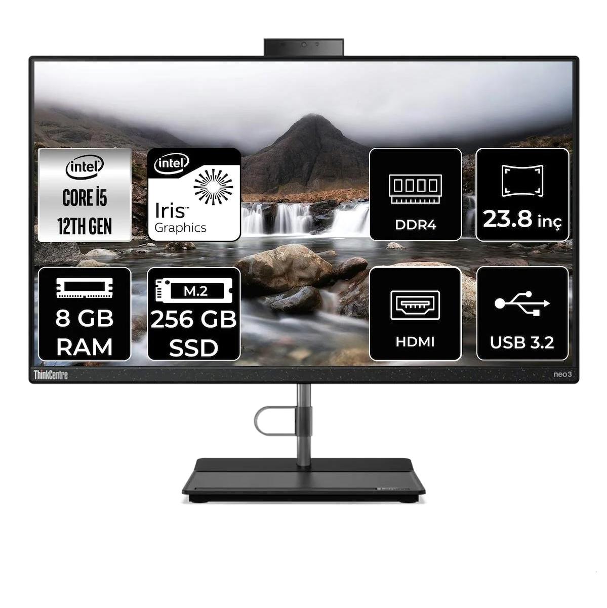 Lenovo ThinkCentre Neo 30A 12CE004KTX Dahili Iris Xe Graphics Intel Core i5 1235U 8 GB Ram 256 GB SSD 23.8 inç Full HD Freedos All In One Bilgisayar