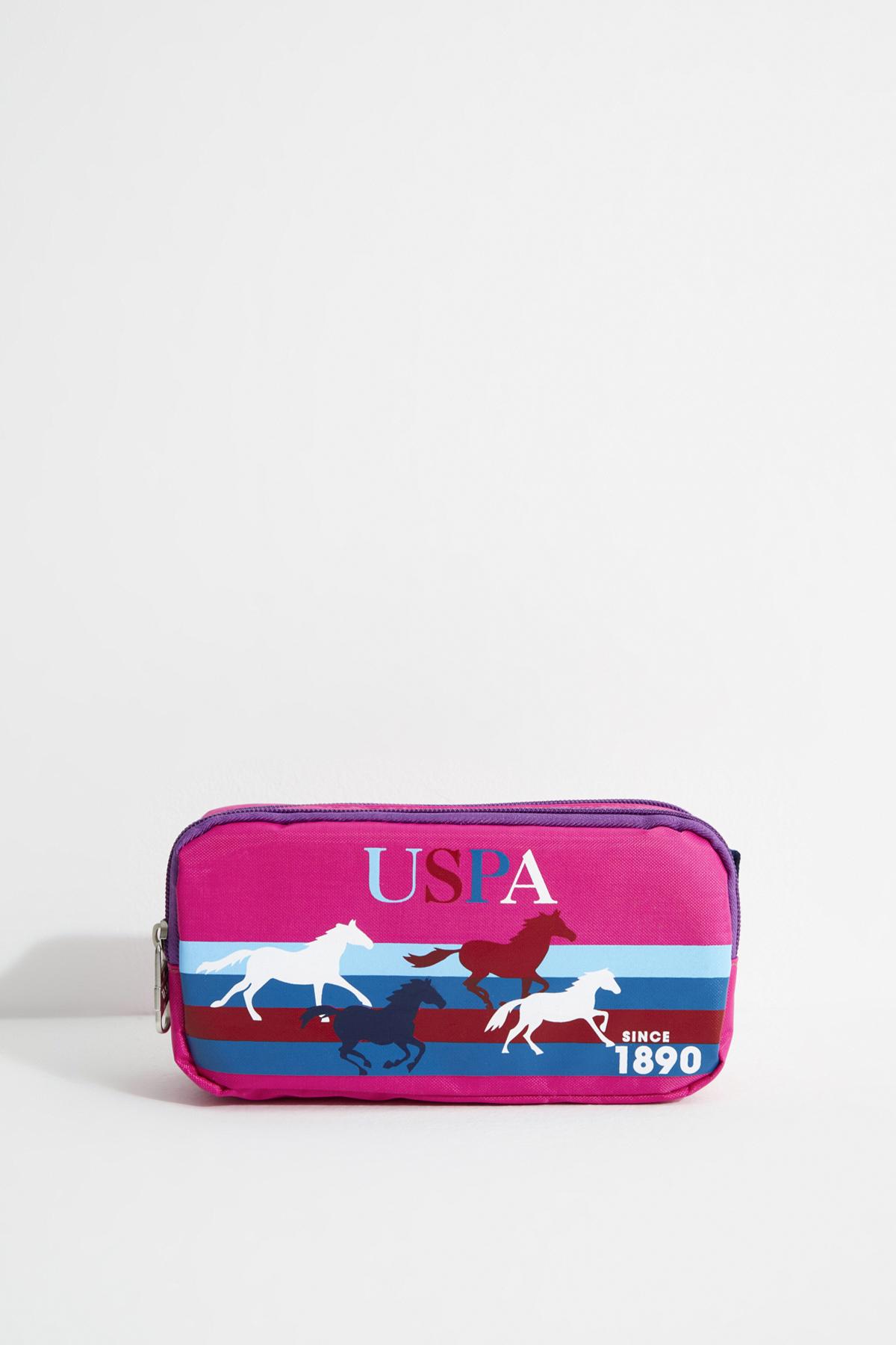 U.S. Polo Assn. PLKLK20215 Pembe Baskılı Bez Bölmeli Çift Gözlü Dikdörtgen Cüzdan Kalem Kutusu