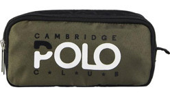 Cambridge Polo Club Preppy Yeşil Düz Bez Bölmeli Çift Gözlü Dikdörtgen Cüzdan Kalem Kutusu