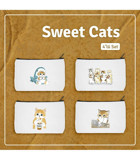 Daystore Sweet Cats Bej Kedi Baskılı Pamuk Orta Boy Seyahat Makyaj Çantası