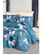 Varol Laura Home Larissa Lyocell 160x220 cm Lastikli Çiçekli Tek Kişilik Nevresim Takımı Krem-Mavi