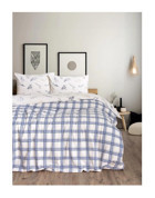 Cotton Box Lavanid Flanel 160x220 cm Lastikli Kareli Tek Kişilik Nevresim Takımı Mavi