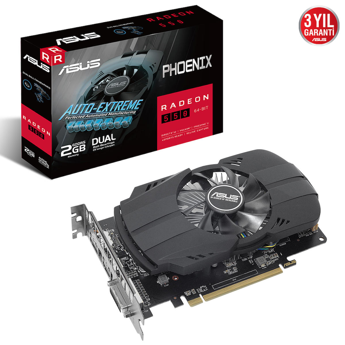 Asus Phoenix RX 550 2 GB GDDR5 PCI-Express 3.0 DX 12 1 Fanlı 128 Bit Masaüstü AMD Ekran Kartı