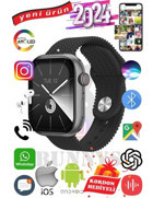Rabbit Store Watch 9 Max+ 2024 Android GPS 45 mm Silikon Örgü Kordon Oval Unisex Akıllı Saat Gri + Kordon Hediye