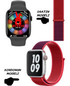 Bunnys Watch 8 Android GPS 45 mm Silikon Kordon Kare Unisex Akıllı Saat Mor - Kırmızı