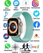 Bunnys Watch 8 Ultra Android GPS 49 mm Silikon Kordon Oval Unisex Akıllı Saat Turkuaz